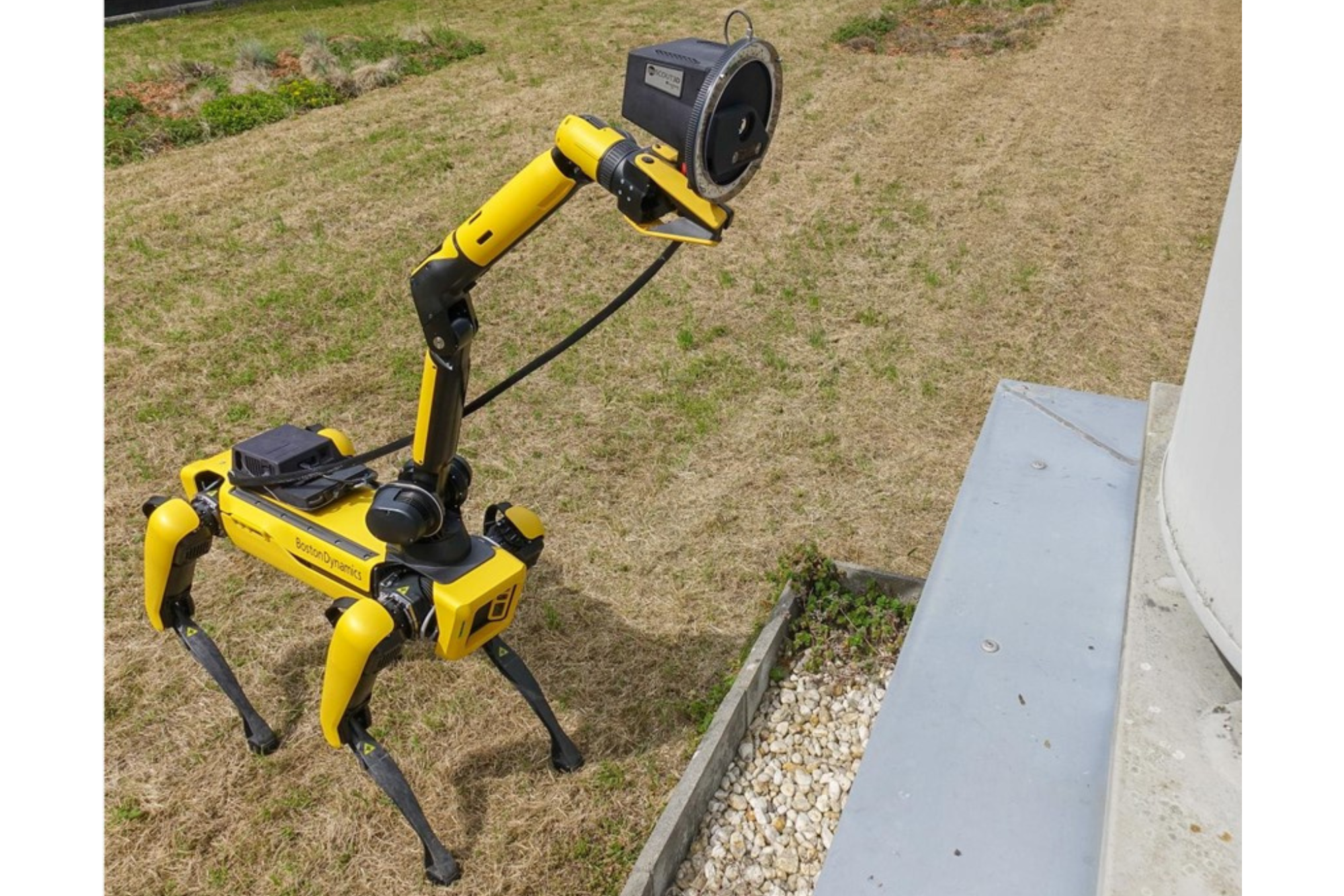 A walking robot uses the 3D sensor goSCOUT3D to digitize outdoor technical equipment autonomously  