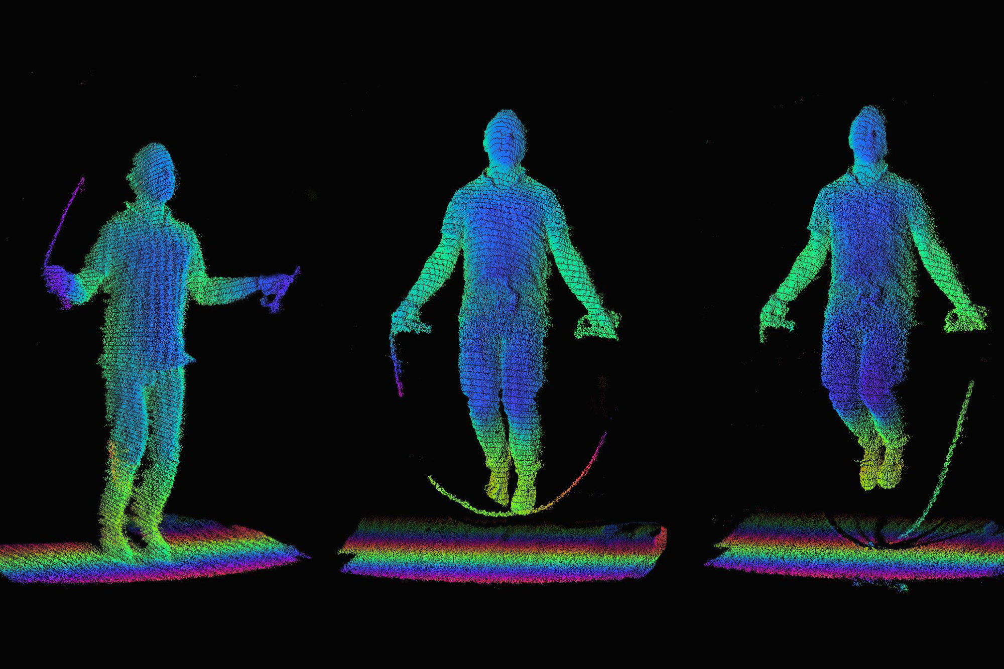 3D measurement of a highly dynamic scene (rope jumper).